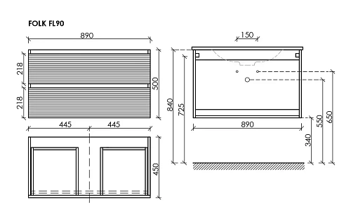 Тумба под раковину Sancos Folk FL90ES 890х445х500 Ergraut soft, подвесная Тумба под раковину Sancos Folk FL90ES 890х445х500 Ergraut soft, подвесная