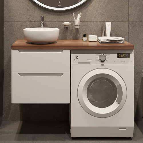 Тумба с раковиной STWORKI Берген 60 белая с темной столешницей 122, Moon 1, R 549671 Тумба с раковиной STWORKI Берген 60 белая с темной столешницей 122, Moon 1, R 549671