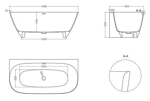 Ванна из искусственного камня Salini SOFIA WALL 160x80 102527MN покраска по RAL снаружи Ванна из искусственного камня Salini SOFIA WALL 160x80 102527MN покраска по RAL снаружи