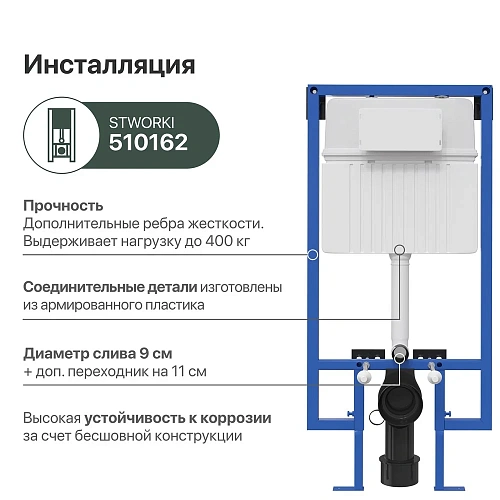 Инсталляция для унитаза STWORKI 510162 с кнопкой смыва 230824 белой 555055 Инсталляция для унитаза STWORKI 510162 с кнопкой смыва 230824 белой 555055