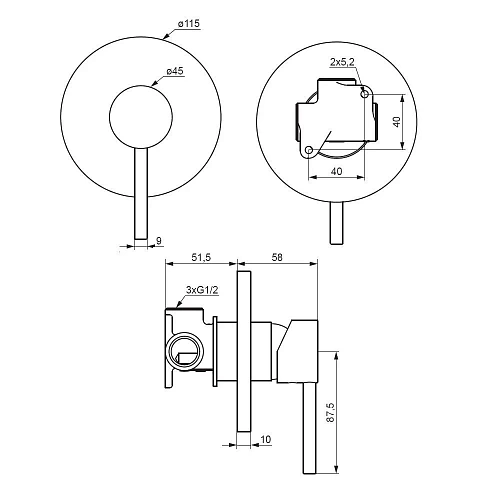 Смеситель для душа Damixa Scandinavian Pure 367500300 встраиваемый черный Смеситель для душа Damixa Scandinavian Pure 367500300 встраиваемый черный