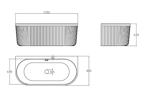 Ванна из искусственного камня ABBER AM9916BW 170x80 универсальная, черно-белая матовая, композитный камень Rock Ванна из искусственного камня ABBER AM9916BW 170x80 универсальная, черно-белая матовая, композитный камень Rock