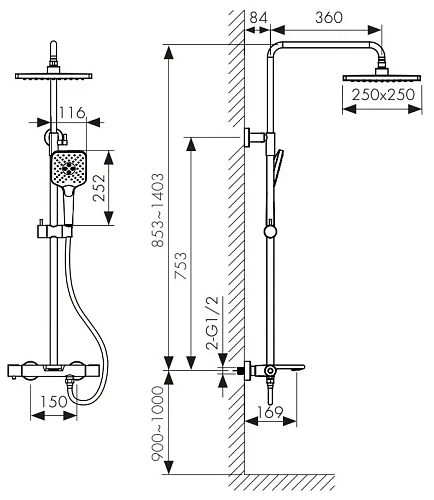 Душевая система Kaiser Serio 05382-15 с термостатом Вороненая сталь Душевая система Kaiser Serio 05382-15 с термостатом Вороненая сталь