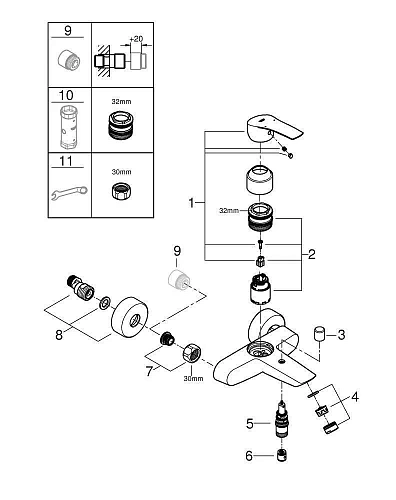 Смеситель для ванны Grohe Eurosmart 33300003 Смеситель для ванны Grohe Eurosmart 33300003