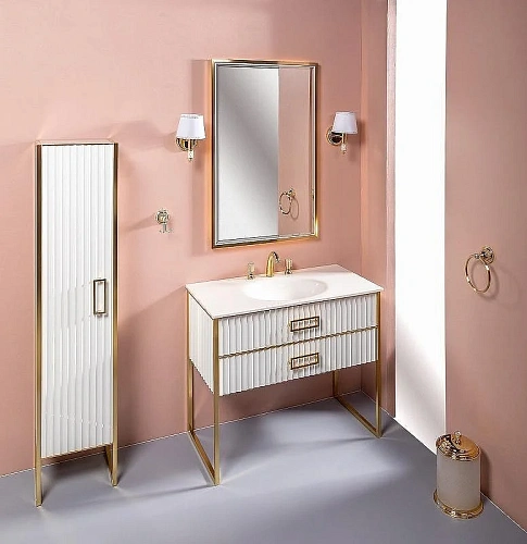 Тумба под раковину Armadi Art Monaco 100см белая глянец + золото под раковину 866-100-WG Тумба под раковину Armadi Art Monaco 100см белая глянец + золото под раковину 866-100-WG