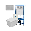 Комплект инсталляции Point Элемент PN45120 с клавишей смыва Ника, нержавеющая сталь, сталь брашированная, PN44081SB и унитазом Меркурий с сиденьем микролифт белый матовый PN41831WM
