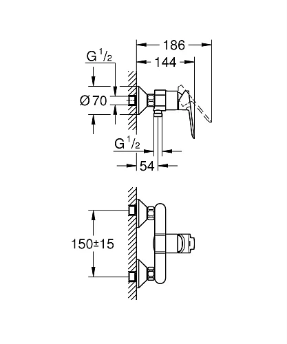 Смеситель для душа GROHE BauEdge, настенный монтаж (23636000) Смеситель для душа GROHE BauEdge, настенный монтаж (23636000)