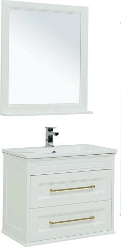 Комплект мебели Aquanet Бостон М 80 белый ручки золото, раковина Бостон 00281193 Комплект мебели Aquanet Бостон М 80 белый ручки золото, раковина Бостон 00281193