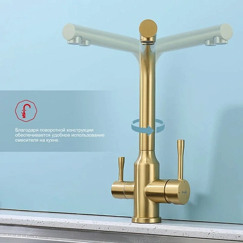 Смеситель для кухни Raglo R81.61.03 с подключением к фильтру, золотой сатин Смеситель для кухни Raglo R81.61.03 с подключением к фильтру, золотой сатин