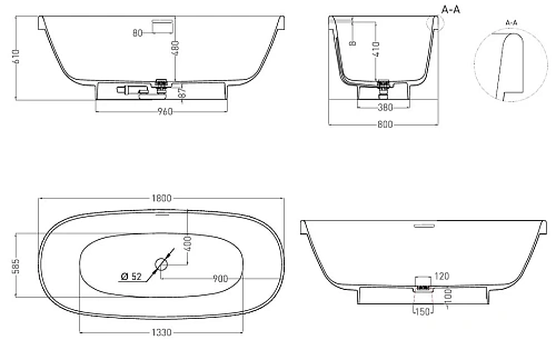Ванна отдельностоящая Salini GRECA 180x80 103121M из искусственого камня S-Stone Ванна отдельностоящая Salini GRECA 180x80 103121M из искусственого камня S-Stone