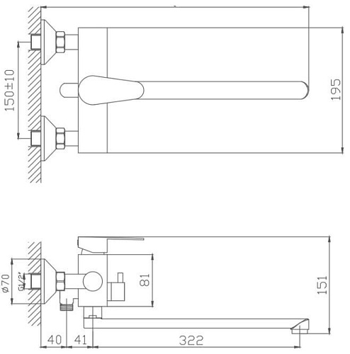 Смеситель для ванны Haiba HB22802, сталь Смеситель для ванны Haiba HB22802, сталь
