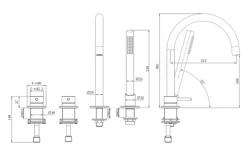Смеситель на борт ванны ABBER Wasser Kreis 316 AF8113BGG оружейная сталь брашированная Смеситель на борт ванны ABBER Wasser Kreis 316 AF8113BGG оружейная сталь брашированная