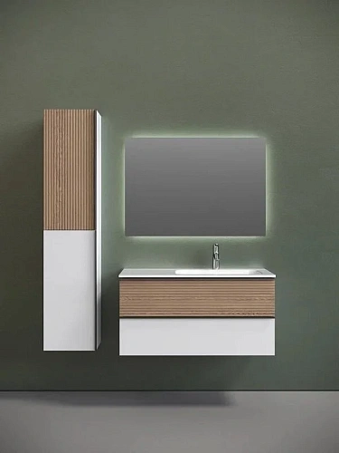 Тумба под раковину Sancos Delta DL100RW 995х445х500 правая, дуб светлый/белый, подвесная Тумба под раковину Sancos Delta DL100RW 995х445х500 правая, дуб светлый/белый, подвесная