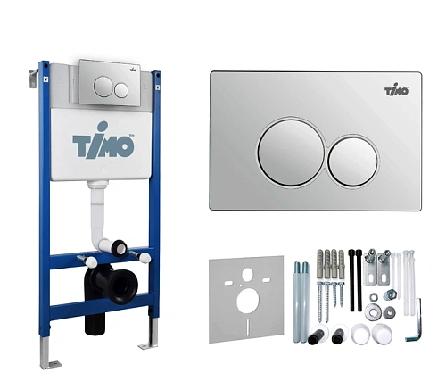 Комплект унитаза Timo SOLI TWC-01+FP-001+TK-303 белый с инсталляцией, клавишей смыва KULO хромированная с шумоизоляцией и креплениями Комплект унитаза Timo SOLI TWC-01+FP-001+TK-303 белый с инсталляцией, клавишей смыва KULO хромированная с шумоизоляцией и креплениями