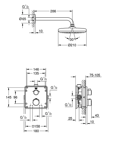 Душевая система GROHE Grohtherm встраиваемая, термостатическая, хром (34728000) Душевая система GROHE Grohtherm встраиваемая, термостатическая, хром (34728000)