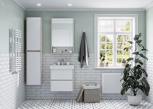 Зеркальный шкаф Aquaton Сканди 55 белый, дуб верона 1A252102SDB20 Зеркальный шкаф Aquaton Сканди 55 белый, дуб верона 1A252102SDB20