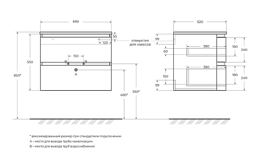 Тумба под раковину VAGUE CEZARES 54847 Rovere sbiancato 690x520 подвесная Тумба под раковину VAGUE CEZARES 54847 Rovere sbiancato 690x520 подвесная