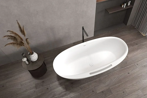 Ванна отдельностоящая ABBER AS9631 170x85 универсальная, белая матовая, искусственный камень Ванна отдельностоящая ABBER AS9631 170x85 универсальная, белая матовая, искусственный камень