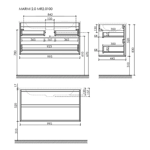 Тумба под раковину Sancos Marmi 2.0 MR2.0100ECH 995х445х520 дуб чарльстон, подвесная Тумба под раковину Sancos Marmi 2.0 MR2.0100ECH 995х445х520 дуб чарльстон, подвесная