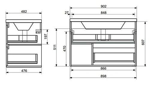 Тумба с раковиной Эстет Monaco Wood ФР-00010673 900х480 подвесная 2 ящика Тумба с раковиной Эстет Monaco Wood ФР-00010673 900х480 подвесная 2 ящика
