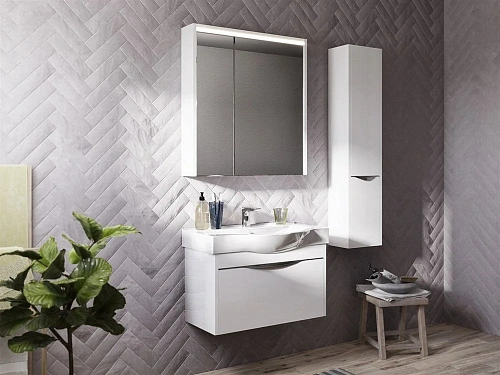 Зеркальный шкаф STWORKI Хельсинки 80 с подсветкой светодиодной, белое, прямоугольное, российское 406 406083 Зеркальный шкаф STWORKI Хельсинки 80 с подсветкой светодиодной, белое, прямоугольное, российское 406 406083