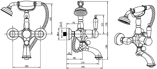 Смеситель для ванны Boheme TRADIZIONALE ORO 283-MR-W Смеситель для ванны Boheme TRADIZIONALE ORO 283-MR-W