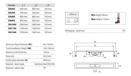Душевой трап RGW DA/FO 07210780-02 линейный Душевой трап RGW DA/FO 07210780-02 линейный