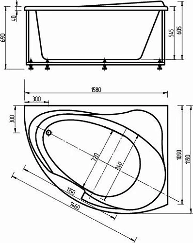 Акриловая ванна Aquatek Альтаир правая пустая с фронтальным экраном вклеенный каркас ALT160-0000047 Акриловая ванна Aquatek Альтаир правая пустая с фронтальным экраном вклеенный каркас ALT160-0000047