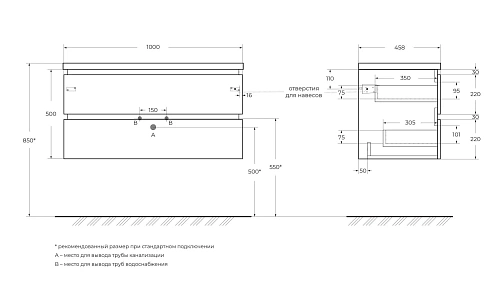 Тумба под раковину CEZARES PLANE-1000-2C-SO-BL Bianco Lucido 1200x460 подвесная Тумба под раковину CEZARES PLANE-1000-2C-SO-BL Bianco Lucido 1200x460 подвесная