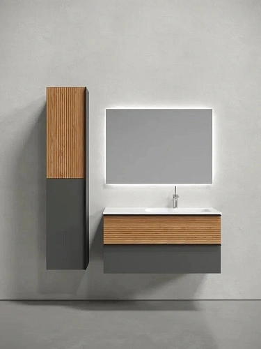 Тумба под раковину Sancos Delta DL100RGR 995х445х500 правая, дуб красный/графит, подвесная Тумба под раковину Sancos Delta DL100RGR 995х445х500 правая, дуб красный/графит, подвесная