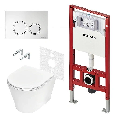 Комплект инсталляции TECE TECEspring Base K401101WCK с клавишей смыва, хром глянцевый и унитазом модель K Комплект инсталляции TECE TECEspring Base K401101WCK с клавишей смыва, хром глянцевый и унитазом модель K