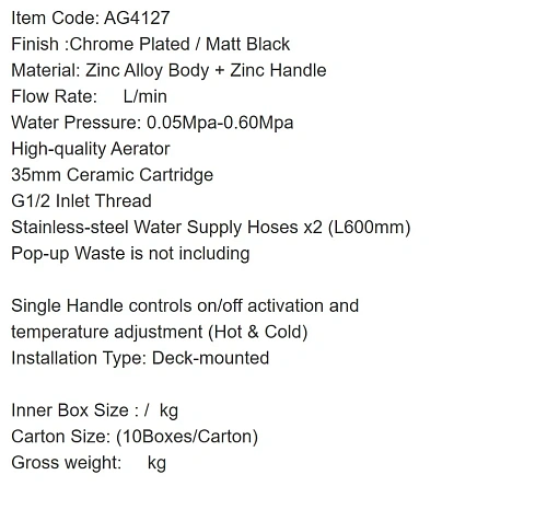 Смеситель для раковины ARROW AG4127CP хром Смеситель для раковины ARROW AG4127CP хром