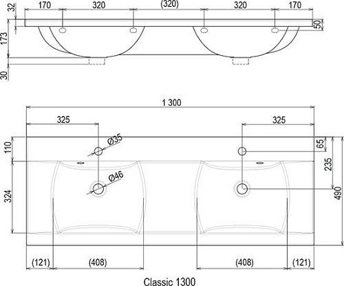 Раковина Ravak Classic 130x49 XJD01113000 Раковина Ravak Classic 130x49 XJD01113000
