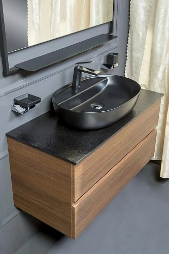 Раковина Boheme керамика овальная под смеситель Черная VALLESSI 871 Раковина Boheme керамика овальная под смеситель Черная VALLESSI 871