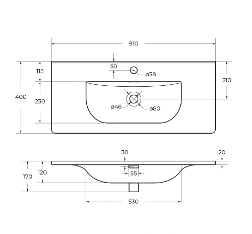 Раковина BelBagno BB-8099-3-90 910x400 Раковина BelBagno BB-8099-3-90 910x400