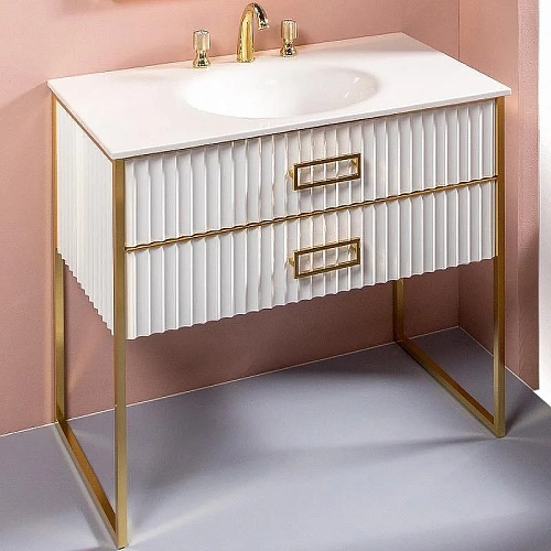 Тумба под раковину Armadi Art Monaco 100см белая глянец + золото под раковину 866-100-WG Тумба под раковину Armadi Art Monaco 100см белая глянец + золото под раковину 866-100-WG