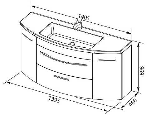 Тумба под раковину De Aqua Лонг 140 белый 00186446 Тумба под раковину De Aqua Лонг 140 белый 00186446