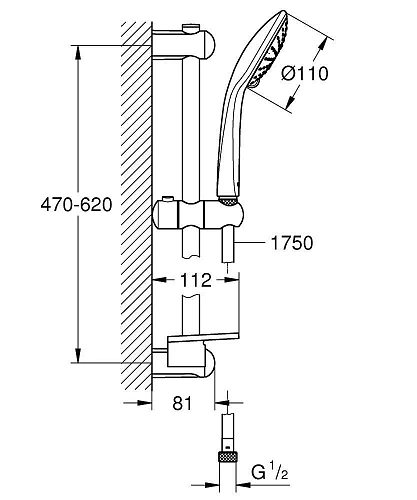 Душевой гарнитур GROHE Euphoria (27230001) (душевая лейка, штанга 600 мм, шланг 1750 мм) хром Душевой гарнитур GROHE Euphoria (27230001) (душевая лейка, штанга 600 мм, шланг 1750 мм) хром