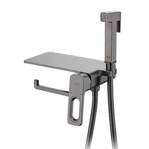 Гигиенический душ Raglo R51.55.09 встраиваемый с полкой и держателем бумаги, графит Гигиенический душ Raglo R51.55.09 встраиваемый с полкой и держателем бумаги, графит