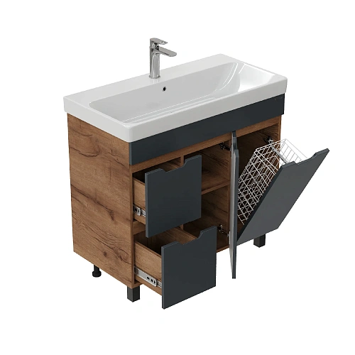 Тумба под раковину Onika Айленд 90 см 109032 напольная, графит/дуб крафт золотой, с корзиной (для Адриана 90) Тумба под раковину Onika Айленд 90 см 109032 напольная, графит/дуб крафт золотой, с корзиной (для Адриана 90)