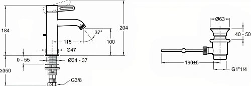 Смеситель для раковины Jacob Delafon Nouvelle Vague E78335-BLV с донным клапаном Смеситель для раковины Jacob Delafon Nouvelle Vague E78335-BLV с донным клапаном
