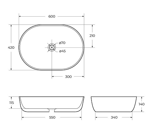 Раковина BelBagno BB1084-H311 600x420x140 серая матовая Раковина BelBagno BB1084-H311 600x420x140 серая матовая