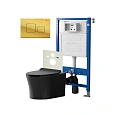 Комплект инсталляции Point Элемент PN45120 с клавишей смыва Афина, золото, PN44041G и унитазом Вега чёрн мат, PN41711BM Комплект инсталляции Point Элемент PN45120 с клавишей смыва Афина, золото, PN44041G и унитазом Вега чёрн мат, PN41711BM