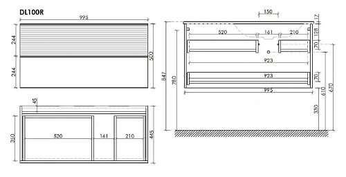 Тумба под раковину Sancos Delta DL100RGR 995х445х500 правая, дуб красный/графит, подвесная Тумба под раковину Sancos Delta DL100RGR 995х445х500 правая, дуб красный/графит, подвесная