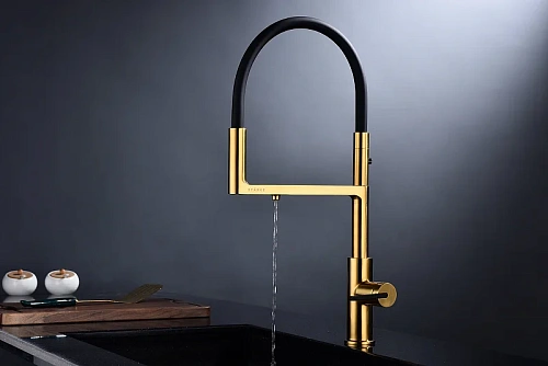 Смеситель для кухни Paulmark Tornado брашированное золото To213402-BG Смеситель для кухни Paulmark Tornado брашированное золото To213402-BG