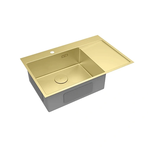 Кухонная мойка Lemark KEZADRA 780L из нержавеющей стали, с крылом (чаша слева), светлое золото 9938150 Кухонная мойка Lemark KEZADRA 780L из нержавеющей стали, с крылом (чаша слева), светлое золото 9938150