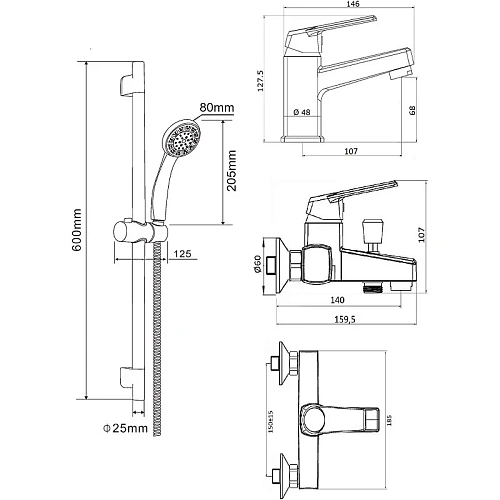Комплект смесителей OneLife P02-511b черный Комплект смесителей OneLife P02-511b черный