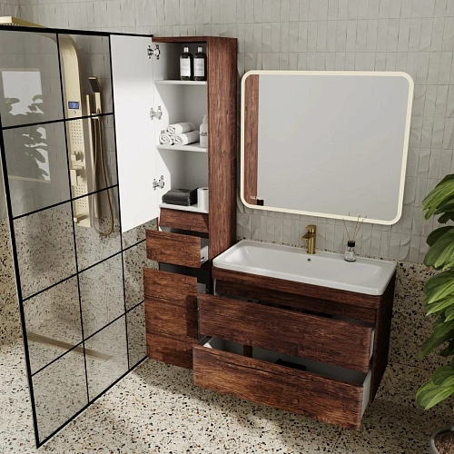 Шкаф-пенал Style Line Атлантика 35 L с корзиной, Люкс старое дерево, PLUS СС-00002222 Шкаф-пенал Style Line Атлантика 35 L с корзиной, Люкс старое дерево, PLUS СС-00002222