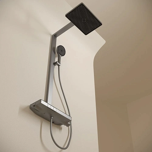 Душевая система Sancos Vos SC6100GG с термостатом, изливом, полкой, шлангом 1,5 м, верхним и ручным душем, вороненая сталь Душевая система Sancos Vos SC6100GG с термостатом, изливом, полкой, шлангом 1,5 м, верхним и ручным душем, вороненая сталь