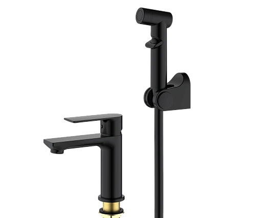 Смеситель для раковины Splenka S05.12.06 с гигиеническим душем, черный Смеситель для раковины Splenka S05.12.06 с гигиеническим душем, черный